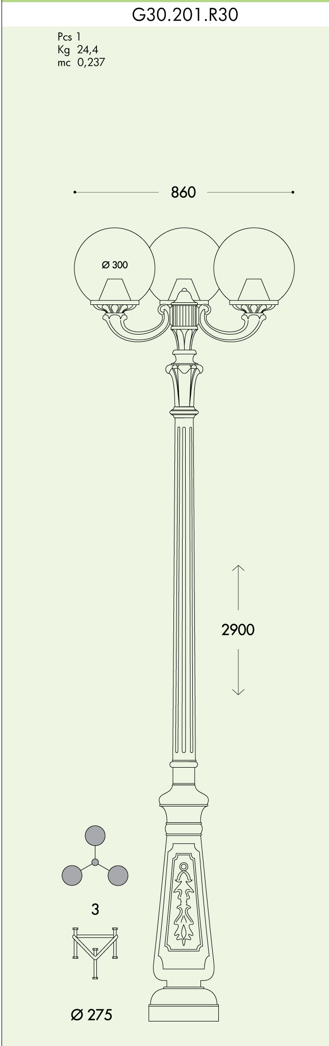 Уличный светильник шар Fumagalli NEBO OFIR G30.201.R30